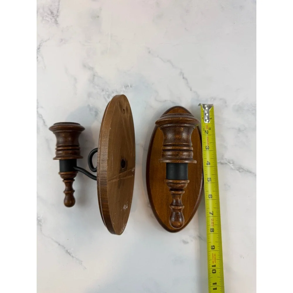 VTG PAIR (2) Wooden & Iron Candle Wall Sconces 8X3 Grandmacore